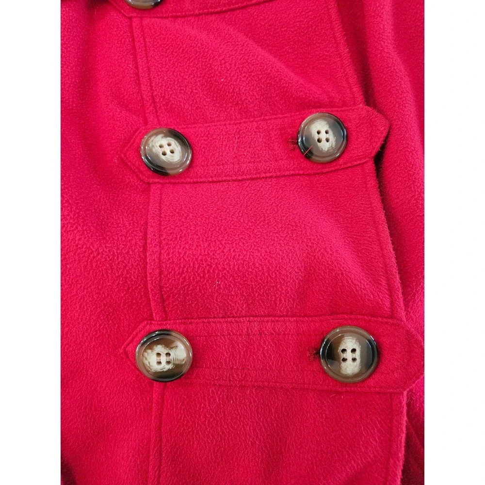 Y2K Cozy Core Mall Goth Red Hooded Pea Coat Double Breasted Fleece Jacket M